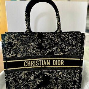 Christian Dior Large Book Tote Black with Gold Embroidery – New with Tags